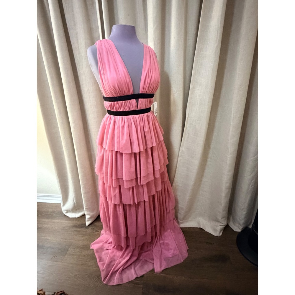 Dear Moon Formal Tulle Gown Dress 11 Pink Tiered Velvet Trim Prom Barbiecore